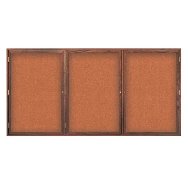 United Visual Products Double Door Enclosed EZ Tack Board, 60"x36", Cherry/Grey UV104EZ-GREY-CHERRY